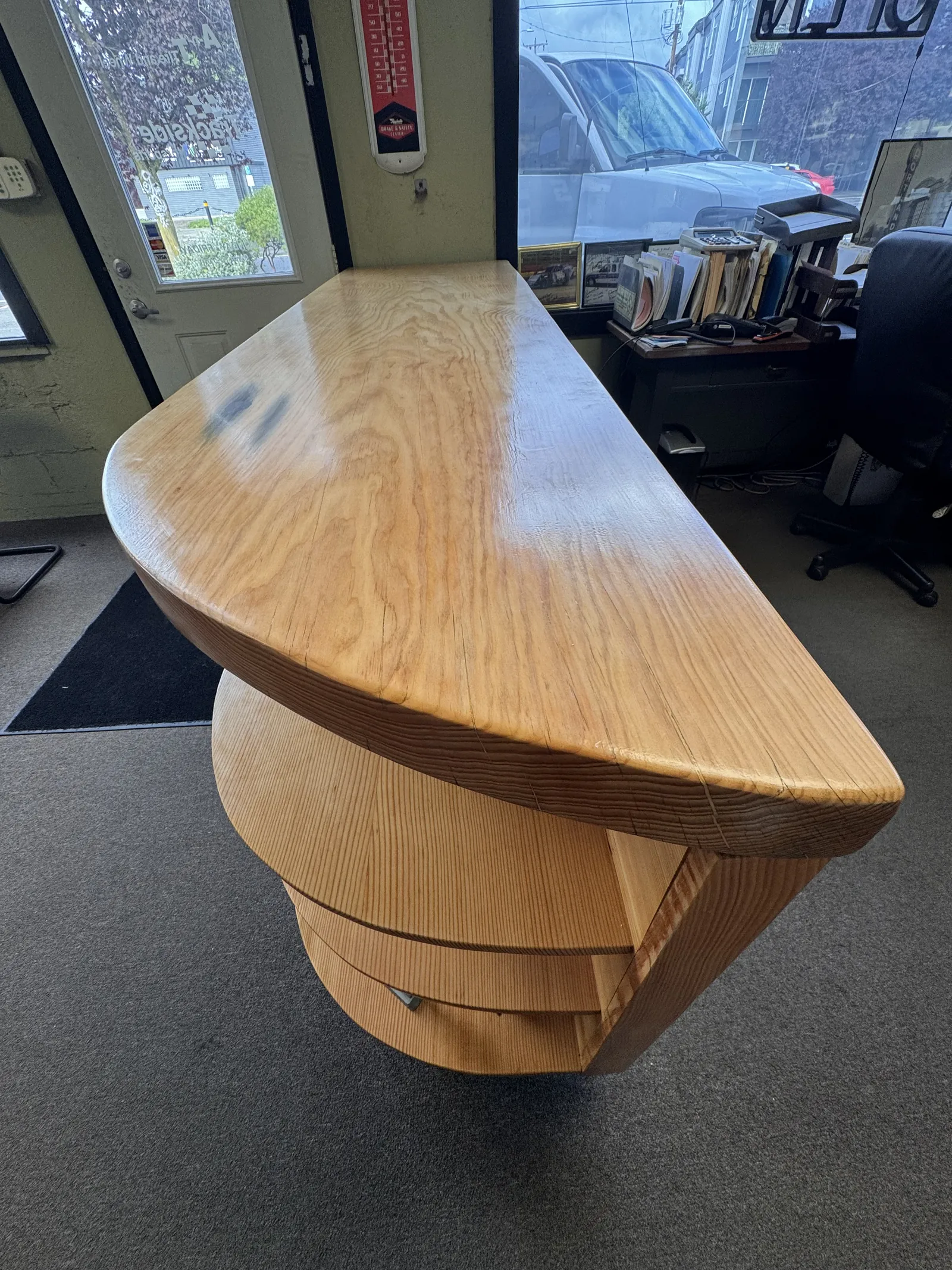 Custom entry cabinet. The curve