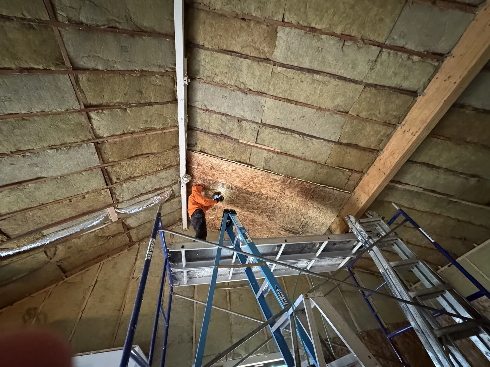 David Pollock Recording. Insulation in the vaulted ceiling