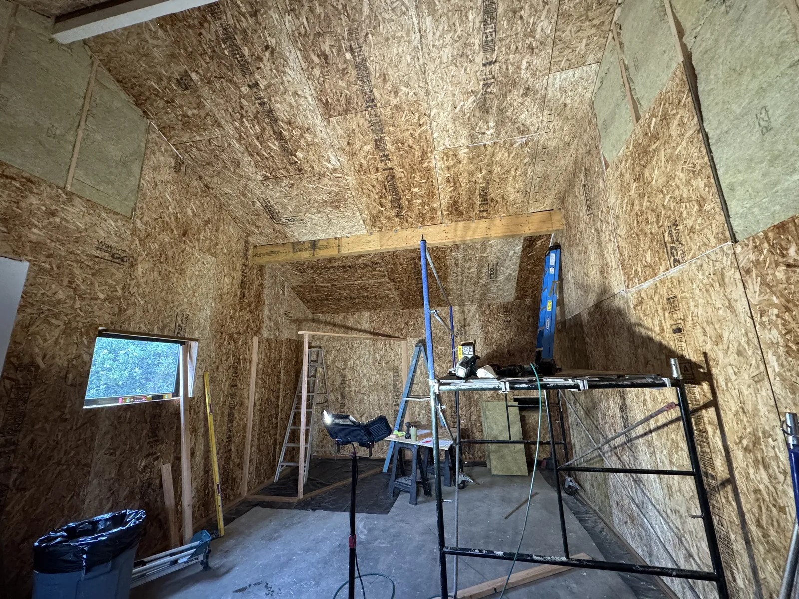 David Pollock Recording. Sheathing on walls and ceiling