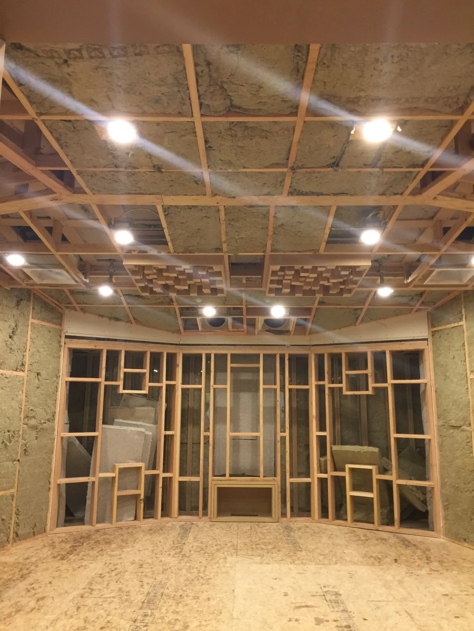 Ceiling structure and insulation complete. Light/HVAC install complete. Sprinkler system complete.